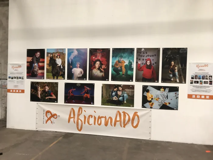 L'exposition Aficionado est affiché au livrodrome sur des panneaux blancs
