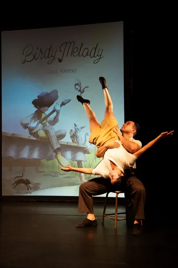 prise de vue sur scène des acteurs du circo-BD "Birdy Melody"